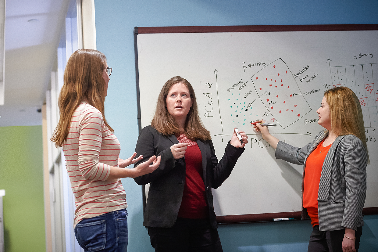 Students brainstorming with a whiteboard
