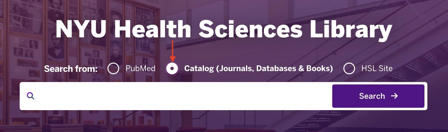 Choosing the catalog on main search bar
