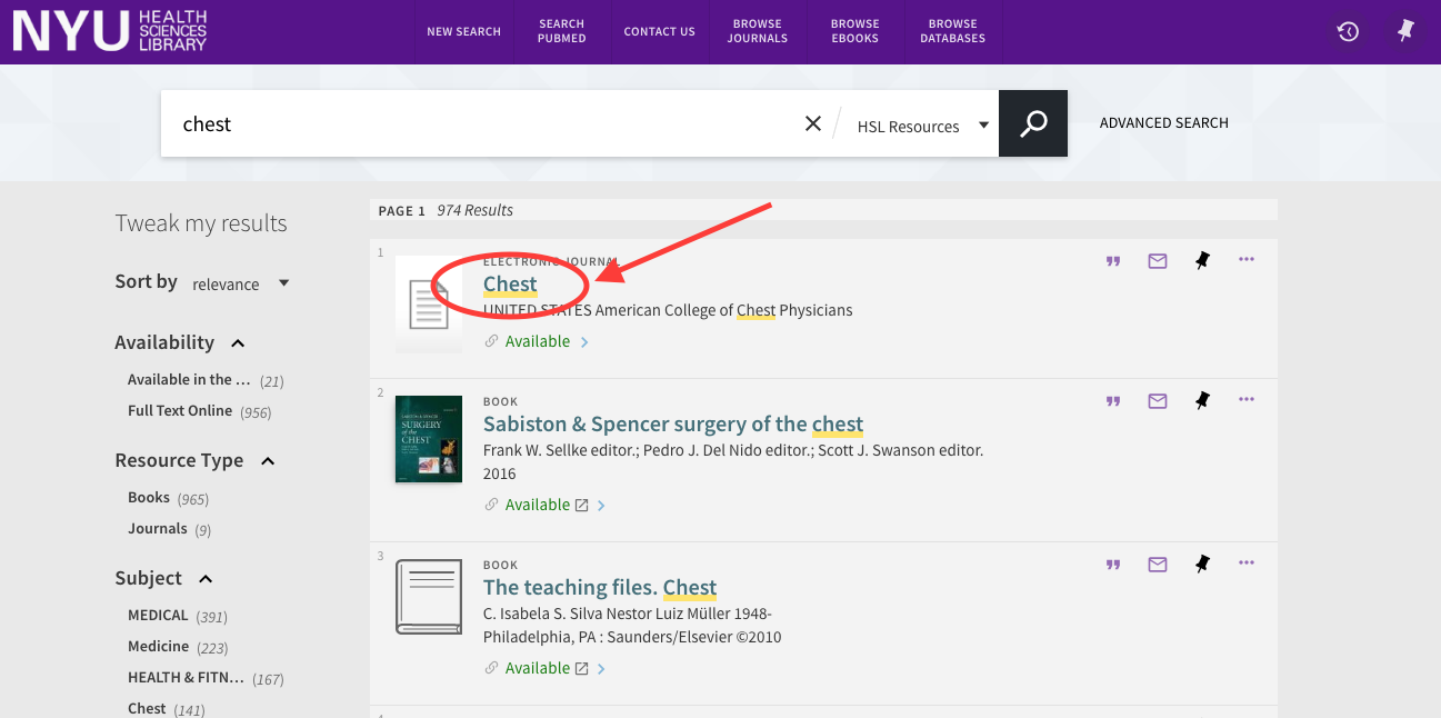Choosing a result in your catalog search