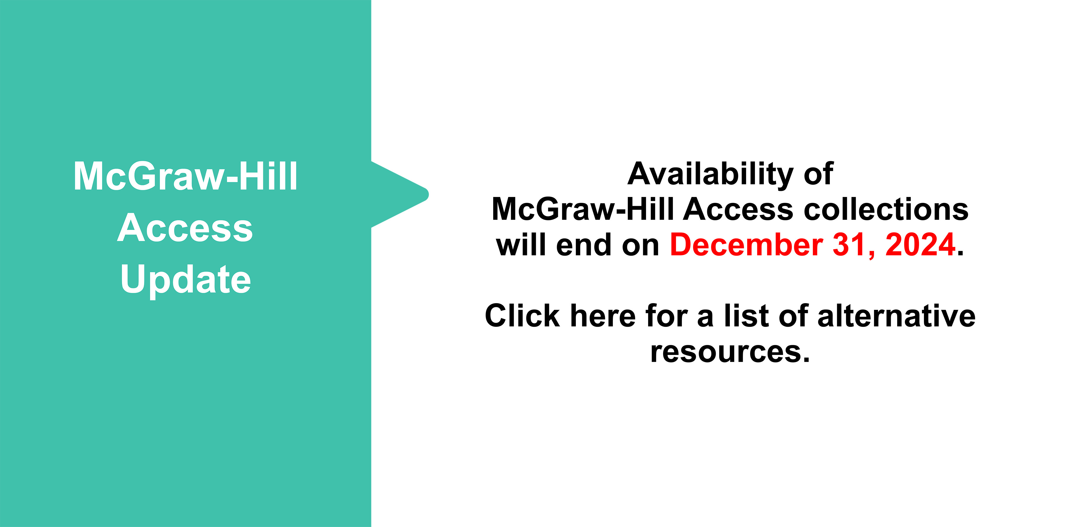 McGraw Hill access ending Dec 31 click for alternatives